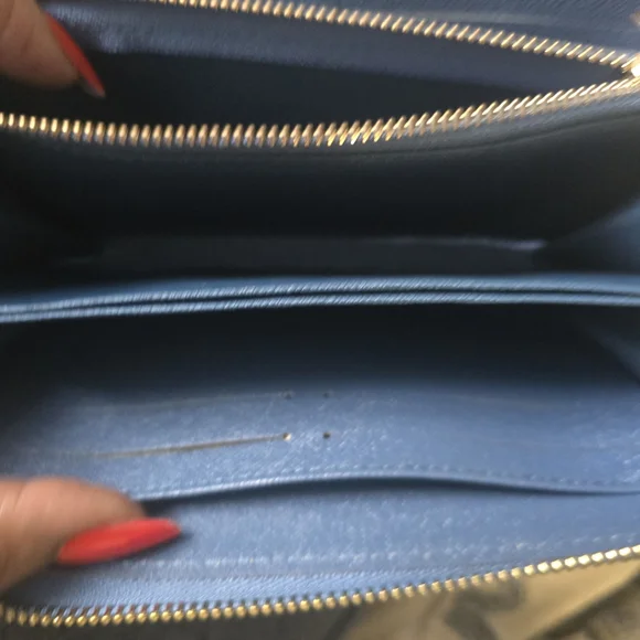 Denim Alongated Multi Compartment Blue/White Monogram Branded Logo Wallet - Picture 6 of 11